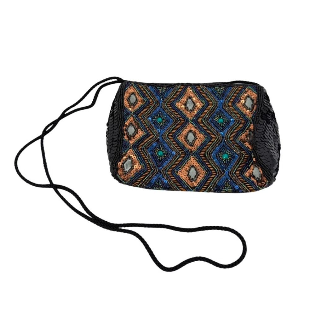 Beaded Crossbody Bag Mod Retro‎ Sparkly Geometric Sequin Evening Purse Small